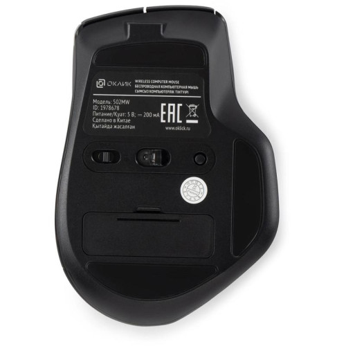 Мышь Oklick 502MW черный оптическая 2400dpi silent беспров. BT/Radio USB для ноутбука 9but (1978678)