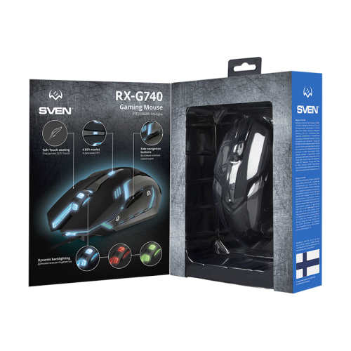 Игровая мышь SVEN RX-G740 USB (5+1кл. бесш. кл. 800-2400DPI, SoftTouch, подсветка)