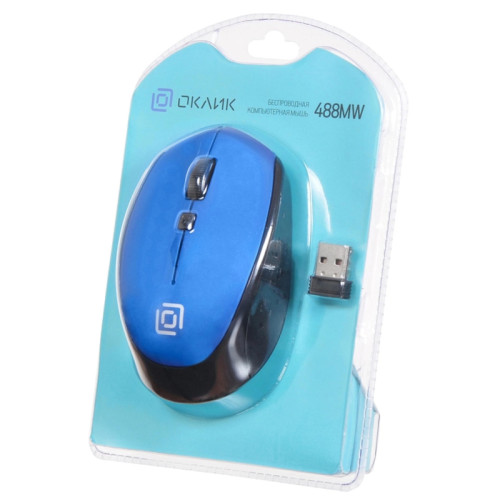 Мышь Oklick 488MW черный/синий оптическая 1600dpi беспров. USB для ноутбука 4but (1196569)