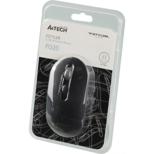 Мышь A4Tech Fstyler FG20 серый оптическая 2000dpi беспров. USB для ноутбука 4but (FG20 GREY)
