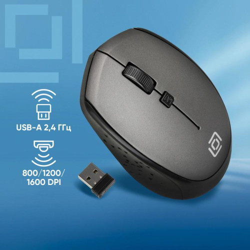 Мышь Oklick 488MW черный/серый оптическая 1600dpi беспров. USB для ноутбука 4but (1196571)