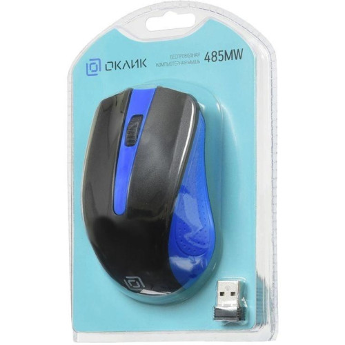 Мышь Oklick 485MW черный/синий оптическая 1000dpi беспров. USB для ноутбука 3but (997826)