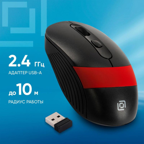 Мышь Oklick 310MW черный/красный оптическая 3200dpi беспров. USB для ноутбука 4but (1869093)