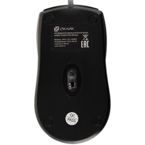 Мышь Oklick 185V2 проводная оптическая, черный, 3 кнопки, 1200dpi, USB