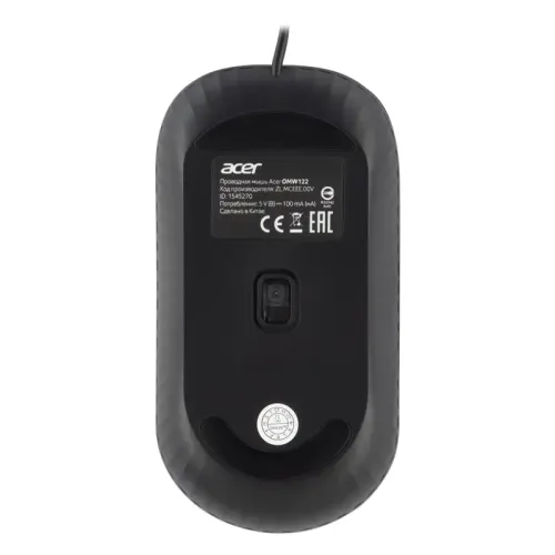 Мышь компьютерная Проводная мышь ACER OMW122 оптическая (1200dpi) soft-touch (3but) black