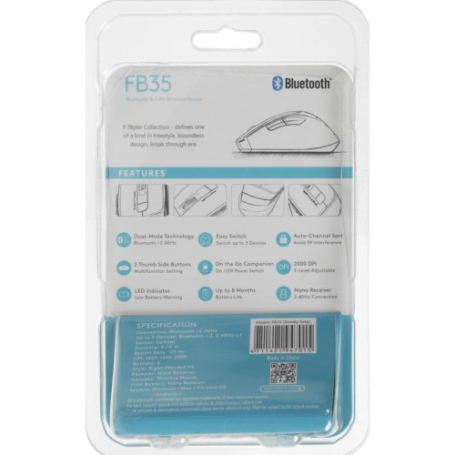 Мышь A4Tech Fstyler FB35 серый оптическая 2000dpi беспров. BT/Radio USB для ноутбука 6but (FB35 SMOKY GREY)