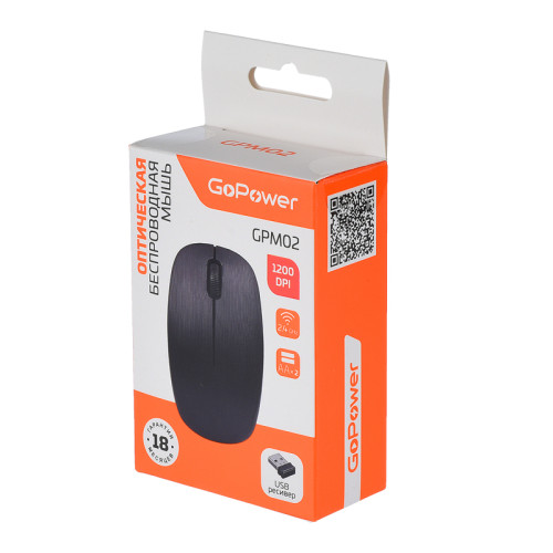 Мышь/ Мышь беспроводная GoPower GPM02 классическая USB черный (1/100)