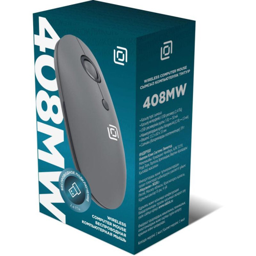 Мышь Oklick 408MW графитовый оптическая 1600dpi silent беспров. USB для ноутбука 4but (2007533)