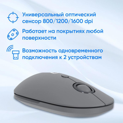 Мышь Oklick 408MW графитовый оптическая 1600dpi silent беспров. USB для ноутбука 4but (2007533)