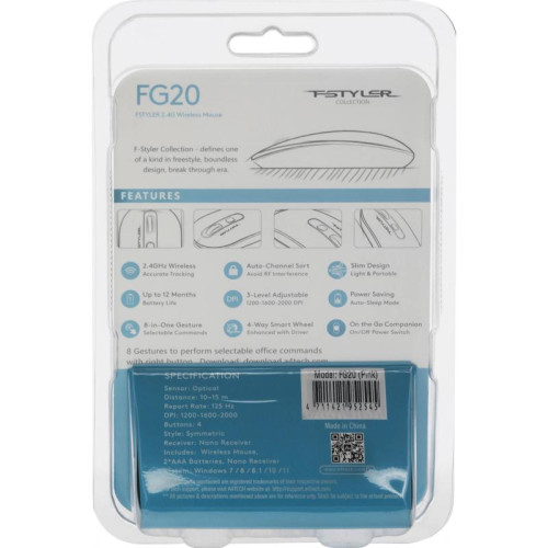 Мышь A4Tech Fstyler FG20 розовый оптическая 2000dpi беспров. USB для ноутбука 4but (FG20 PINK)