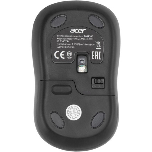 Мышь Acer OMR160 черный оптическая 1200dpi беспров. USB 3but (ZL.MCEEE.00M)