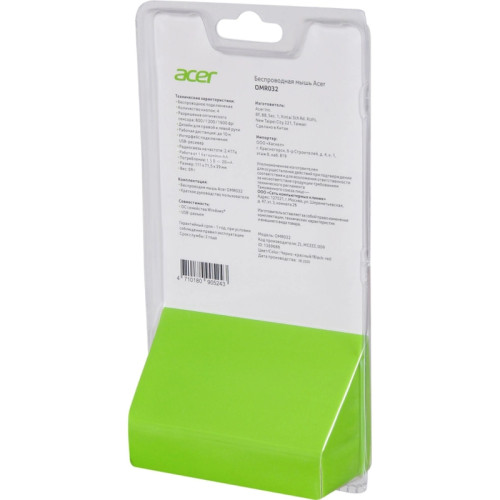 Мышь Acer OMR032 черный/красный оптическая 1600dpi беспров. USB 3but (ZL.MCEEE.009)