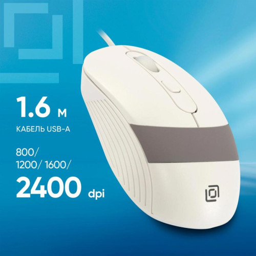 Мышь Oklick 310M белый/серый оптическая 2400dpi USB для ноутбука 4but (1869103)