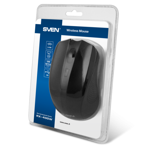 Беспроводная мышь SVEN RX-400W чёрная (3+1кл. 600/1000/1400DPI, блист)