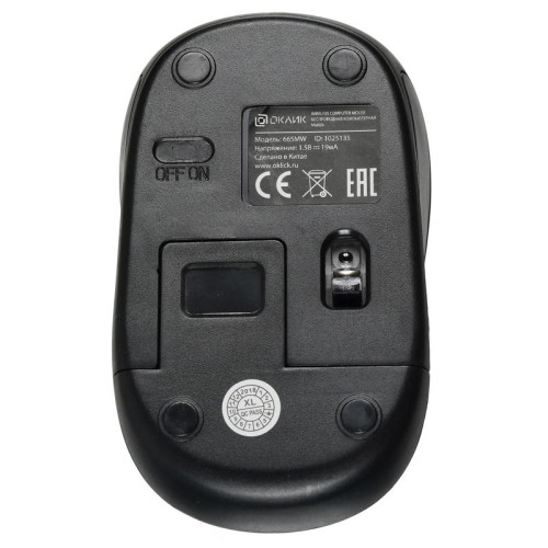 Мышь Oklick 665MW черный/красный оптическая 1600dpi беспров. USB для ноутбука 3but (1025135)