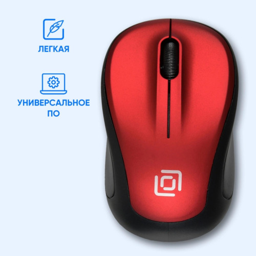 Мышь Oklick 665MW черный/красный оптическая 1600dpi беспров. USB для ноутбука 3but (1025135)
