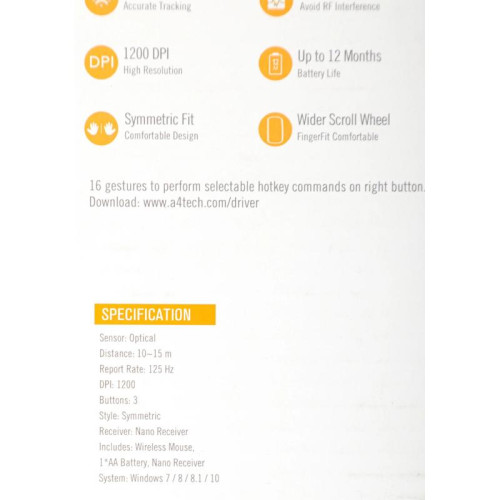 Мышь A4Tech G3-330NS черный оптическая 1200dpi silent беспров. USB 3but