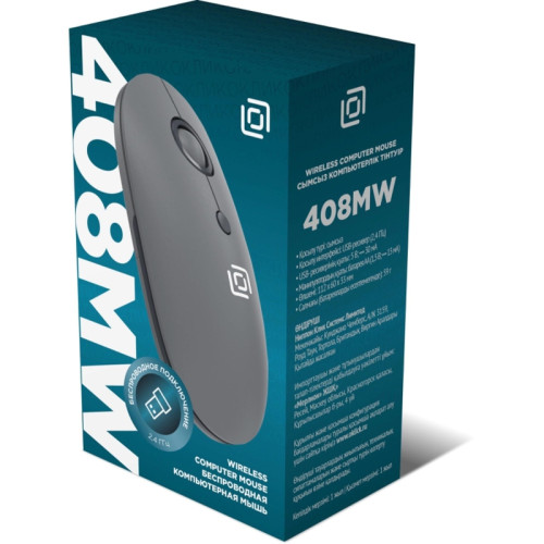 Мышь Oklick 408MW графитовый оптическая 1600dpi silent беспров. USB для ноутбука 4but (2007533)