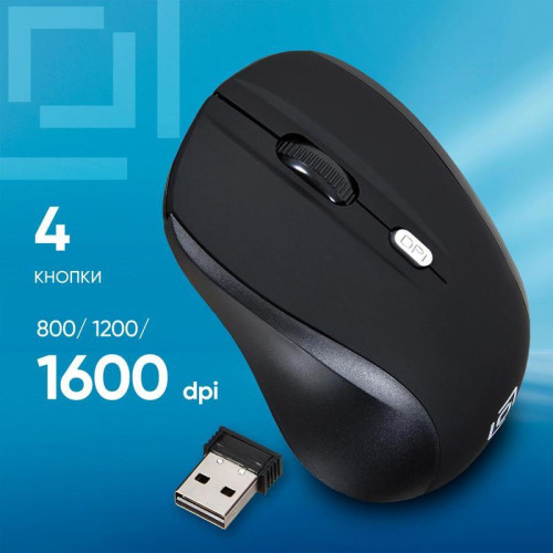 Мышь Oklick 415MW черный оптическая 1600dpi беспров. USB для ноутбука 4but (351684)