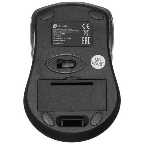 Мышь Oklick 485MW черный оптическая 1600dpi беспров. USB для ноутбука 3but (997819)