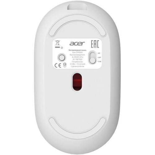 Мышь Acer OMR301 белый оптическая 1600dpi беспров. BT/Radio USB 4but (ZL.MCECC.01U)