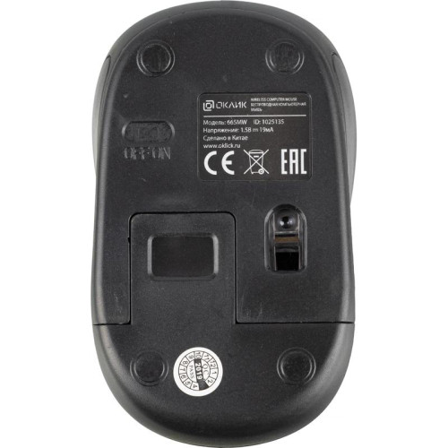 Мышь Oklick 665MW черный/красный оптическая 1600dpi беспров. USB для ноутбука 3but (1025135)