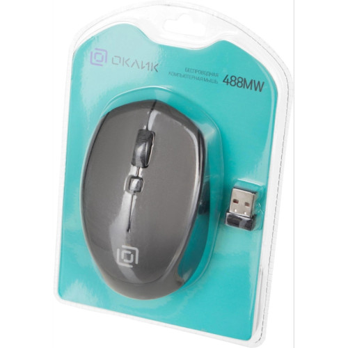Мышь Oklick 488MW черный/серый оптическая 1600dpi беспров. USB для ноутбука 4but (1196571)