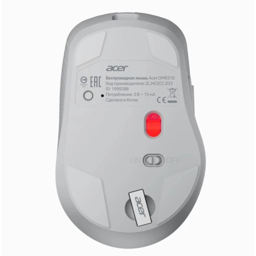 Мышь Acer OMR310 светло-серый оптическая 1600dpi беспров. BT/Radio USB 7but (ZL.MCECC.033)