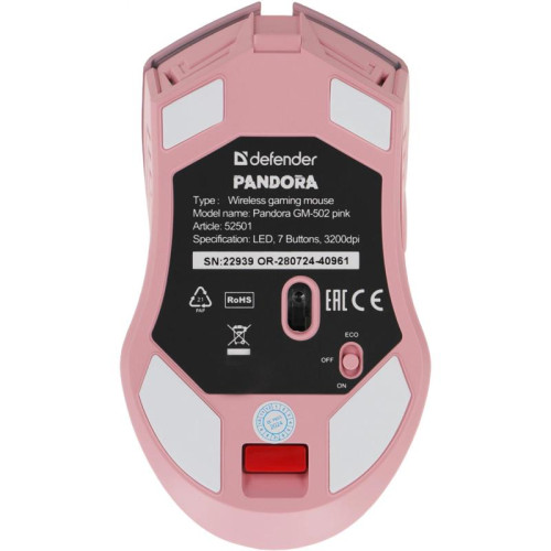 Мышь Defender Pandora GM-502 розовый оптическая 3200dpi silent беспров. USB 6but (52501)