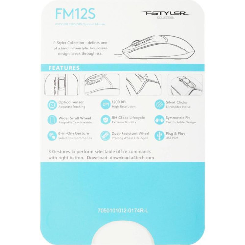Мышь A4Tech Fstyler FM12S Panda белый/черный оптическая 1200dpi silent USB 3but