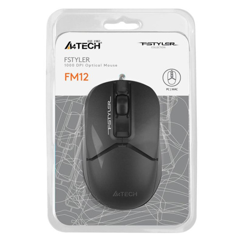 Мышь A4Tech Fstyler FM12 черный оптическая 1200dpi USB 3but (FM12 BLACK)