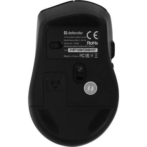 Defender Беспроводная оптическая мышь Effect X MS-095 черный,6D,800-1600dpi,бесшумн
