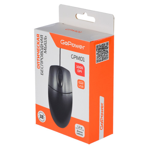 Мышь/ Мышь проводная GoPower GPM01 классическая USB черный (1/100)