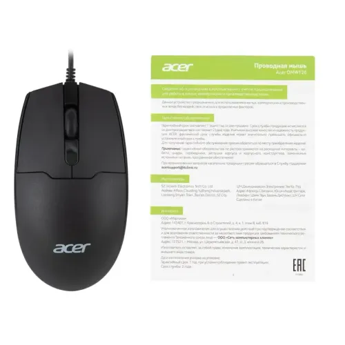 Мышь компьютерная/ Проводная мышь Acer OMW126 оптическая (1000dpi) USB (2but) black