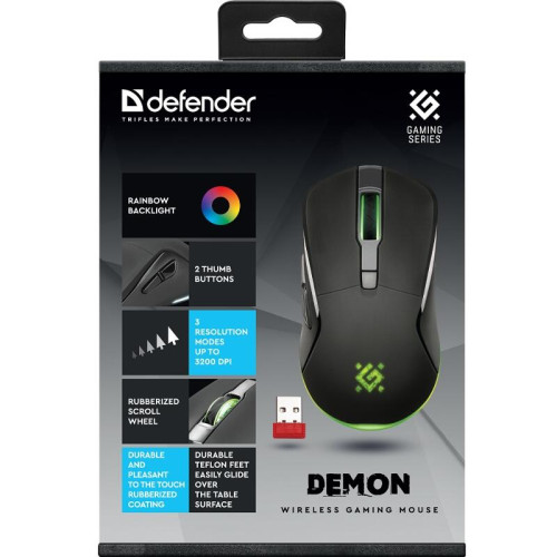 Defender Беспроводная игровая мышь Demon GM-534 черный,6кн,2.4G,3200dpi,500мАч Defender Беспроводная игровая мышь Demon GM-534 черный,6кн,2.4G,3200dpi,500мАч
