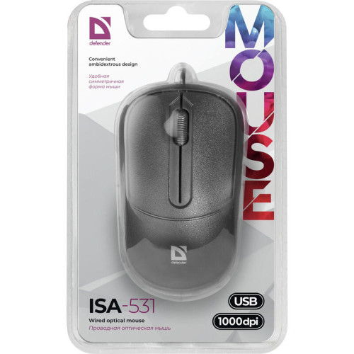 Defender Проводная оптическая мышь ISA-531 черный,3 кнопки,1000 dpi Defender Проводная оптическая мышь ISA-531 черный,3 кнопки,1000 dpi