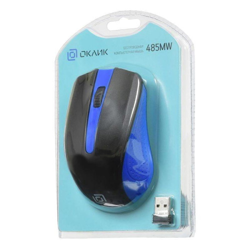Мышь Oklick 485MW черный/синий оптическая 1000dpi беспров. USB для ноутбука 3but (997826)