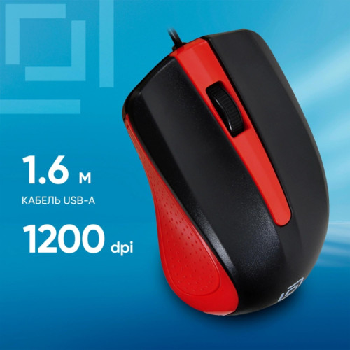 Мышь Oklick 225M черный/красный оптическая 1200dpi USB для ноутбука 3but (288237)
