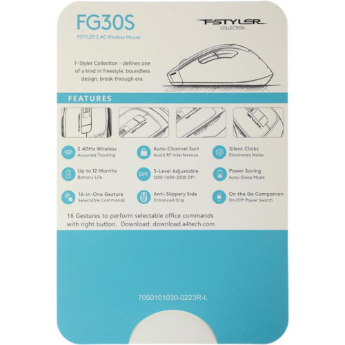Мышь A4Tech Fstyler FG30S серый/оранжевый оптическая 2000dpi silent беспров. USB 6but (FG30S ORANGE)