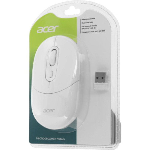 Мышь Acer OMR301 белый оптическая 1600dpi беспров. BT/Radio USB 4but (ZL.MCECC.01U)