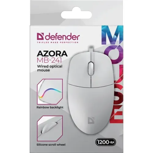 Defender Проводная оптическая мышь Azora MB-241 белый,3D,1200dpi,1,8м