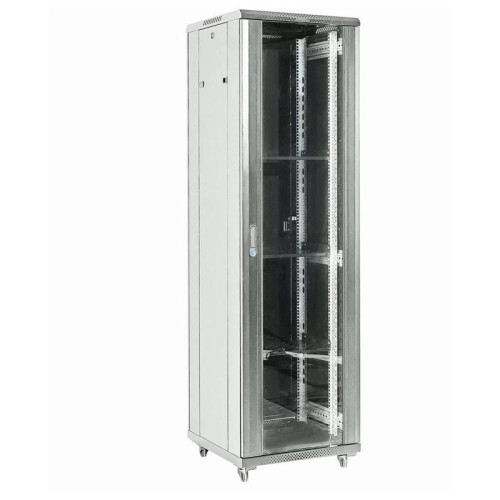Шкаф коммутационный Rexant (04-2766-211) напольный 27U 600x600мм пер.дв.стекл металл 2 бок.пан. направл.под винты 800кг серый 56кг 230град. 1387мм IP20 сталь