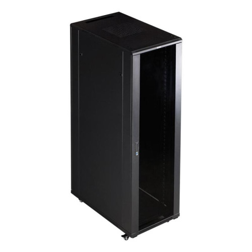 Шкаф коммутационный Lanmaster (TWT-CBB-42U-6X10-G1) напольный 42U 600x1000мм пер.дв.стекл задн.дв.спл.стал.лист 2-хст. 2 бок.пан. 800кг черный IP20