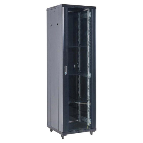 Шкаф коммутационный Rexant (04-3266-212) напольный 32U 600x600мм пер.дв.стекл металл 2 бок.пан. направл.под винты 800кг черный 67кг 230град. 1609мм IP20 сталь