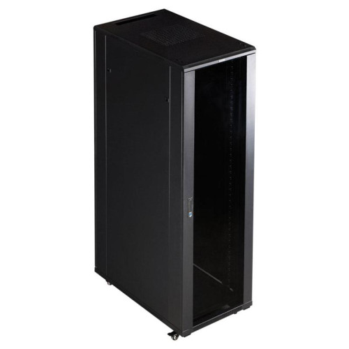 Шкаф коммутационный Lanmaster (TWT-CBB-18U-6X10-G1) напольный 18U 600x1000мм пер.дв.стекл металл 2 бок.пан. 800кг черный