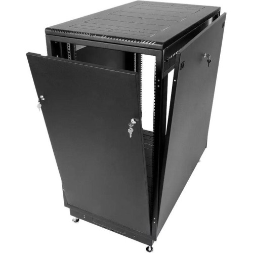 Шкаф коммутационный ЦМО (ШТК-М-18.6.6-1ААА-9005) напольный 18U 600x600мм пер.дв.стекл задн.дв.стал.лист 2 бок.пан. направл.под закл.гайки 270кг черный 455мм 48.6кг 180град. 960мм IP20 сталь