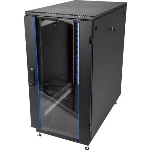 Шкаф коммутационный ЦМО (ШТК-М-18.6.6-1ААА-9005) напольный 18U 600x600мм пер.дв.стекл задн.дв.стал.лист 2 бок.пан. направл.под закл.гайки 270кг черный 455мм 48.6кг 180град. 960мм IP20 сталь