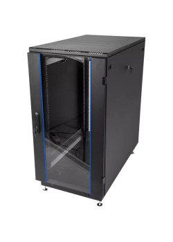 Шкаф коммутационный ЦМО (ШТК-М-18.6.6-1ААА-9005) напольный 18U 600x600мм пер.дв.стекл задн.дв.стал.лист 2 бок.пан. направл.под закл.гайки 270кг черный 455мм 48.6кг 180град. 960мм IP20 сталь