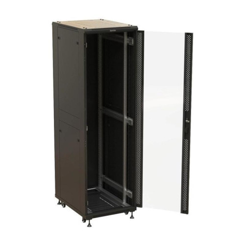 Шкаф серверный Hyperline (TTBR-4261-AS-RAL9004) напольный 42U 600x1000мм пер.дв.стекл задн.дв.спл.стал.лист 2 бок.пан. 800кг черный 910мм 2055мм IP20 сталь