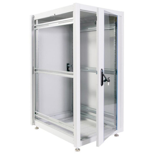Шкаф серверный ЦМО (ШТК-Э-24.6.10-13АА) напольный 24U 600x1000мм пер.дв.стекл металл 2 бок.пан. направл.под закл.гайки 540кг серый 915мм 66кг 180град. 1187мм IP20 сталь